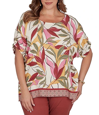 Ruby Rd. Plus Size Woven Sedona Scoop Neck Short Elasticated Sleeve Top