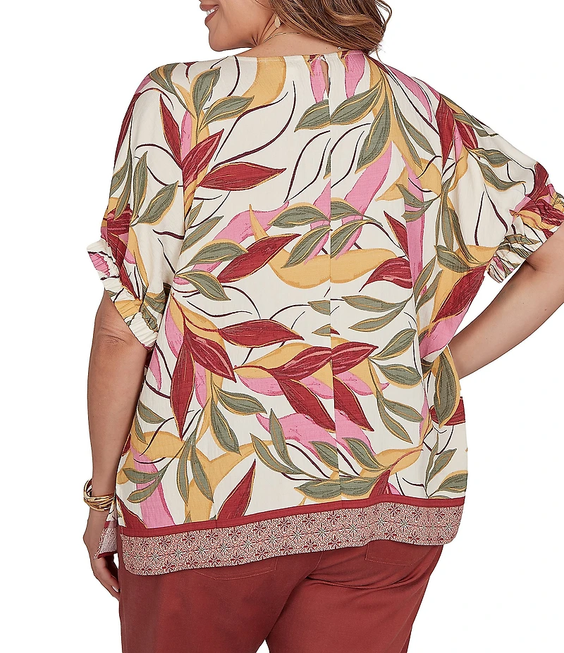 Ruby Rd. Plus Size Woven Sedona Scoop Neck Short Elasticated Sleeve Top