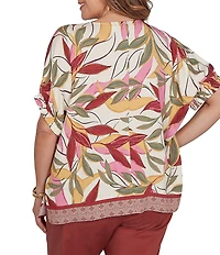 Ruby Rd. Plus Size Woven Sedona Scoop Neck Short Elasticated Sleeve Top