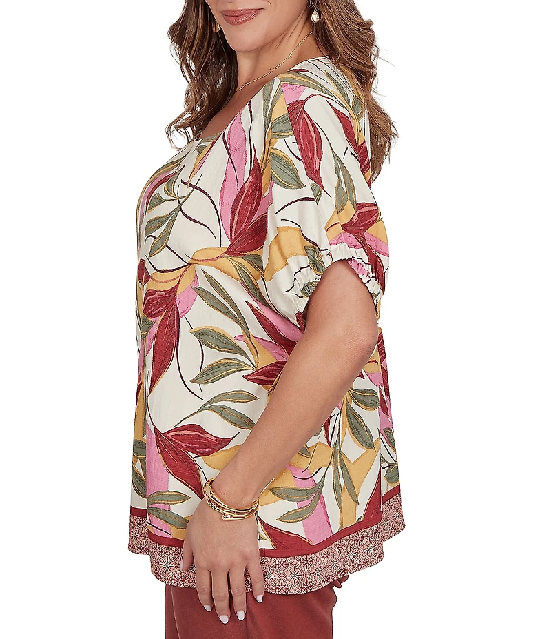 Ruby Rd. Plus Size Woven Sedona Scoop Neck Short Elasticated Sleeve Top