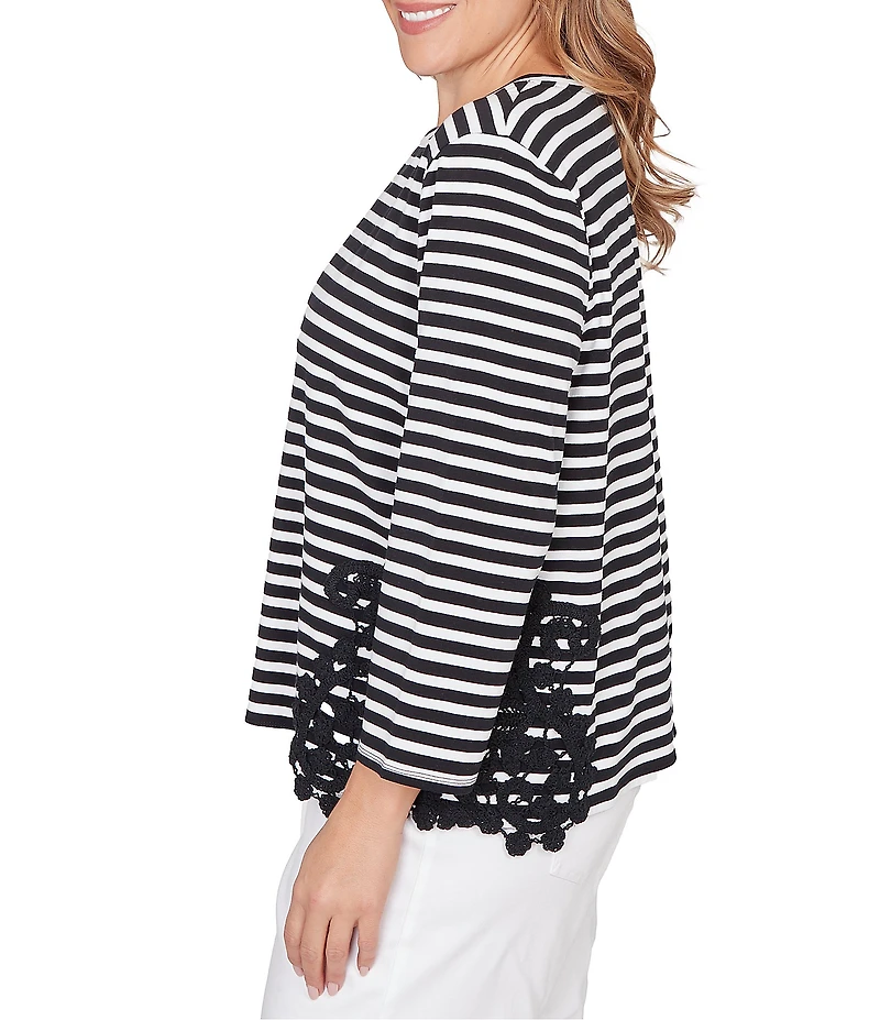 Ruby Rd. Plus Size Yarn-Dyed Cotton Jersey Knit Stripe Lace Applique Top