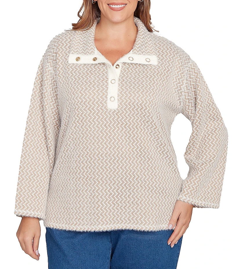 Ruby Rd. Plus Size Zig-Zag High Mock Neck Long Sleeve Knit Top