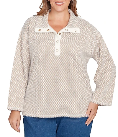 Ruby Rd. Plus Size Zig-Zag High Mock Neck Long Sleeve Knit Top