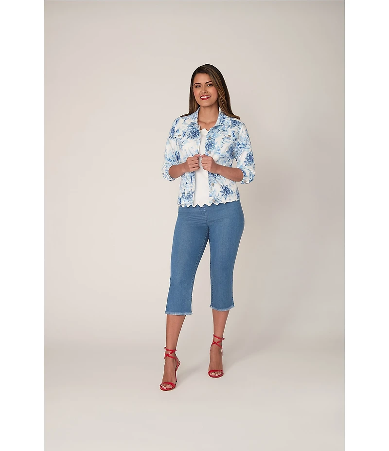 Ruby Rd. Relaxed Fringe Hem Pull-On Denim Pants