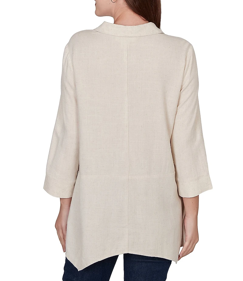Ruby Rd. Sand-Washed Linen Collared V-Neck 3/4 Sleeve Button Front Coordinating Tunic