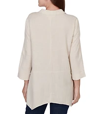 Ruby Rd. Sand-Washed Linen Collared V-Neck 3/4 Sleeve Button Front Coordinating Tunic