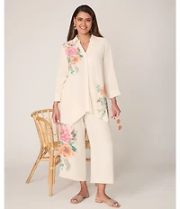 Ruby Rd. Sand-Washed Linen Collared V-Neck 3/4 Sleeve Button Front Coordinating Tunic