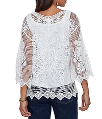 Ruby Rd. Scoop Neck 3/4 Sleeve Medallion Crochet Lace Top