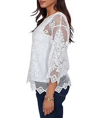 Ruby Rd. Scoop Neck 3/4 Sleeve Medallion Crochet Lace Top