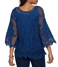 Ruby Rd. Scoop Neck 3/4 Sleeve Medallion Crochet Lace Top