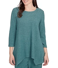 Ruby Rd. Scoop Neck 3/4 Sleeve Sharkbite Hem Knit Top