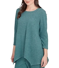 Ruby Rd. Scoop Neck 3/4 Sleeve Sharkbite Hem Knit Top