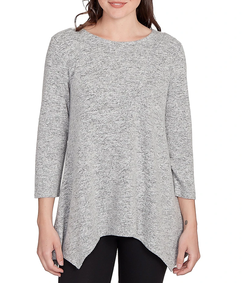 Ruby Rd. Scoop Neck 3/4 Sleeve Sharkbite Hem Knit Top