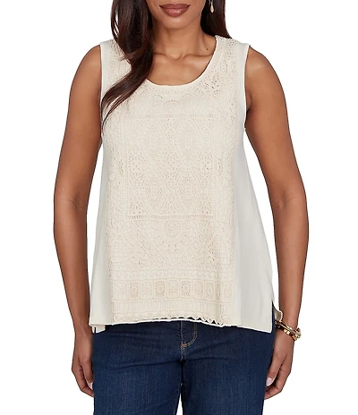 Ruby Rd. Scoop Neck Sleeveless Crochet Lace Coordinating Knit Tank