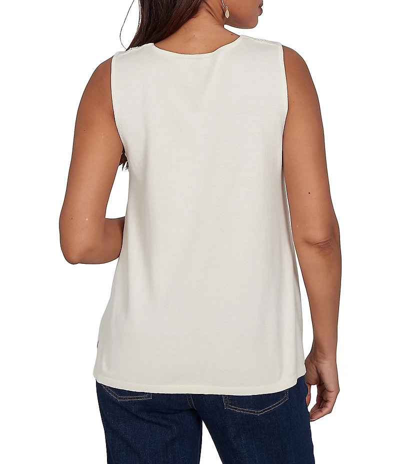 Ruby Rd. Scoop Neck Sleeveless Crochet Lace Coordinating Knit Tank