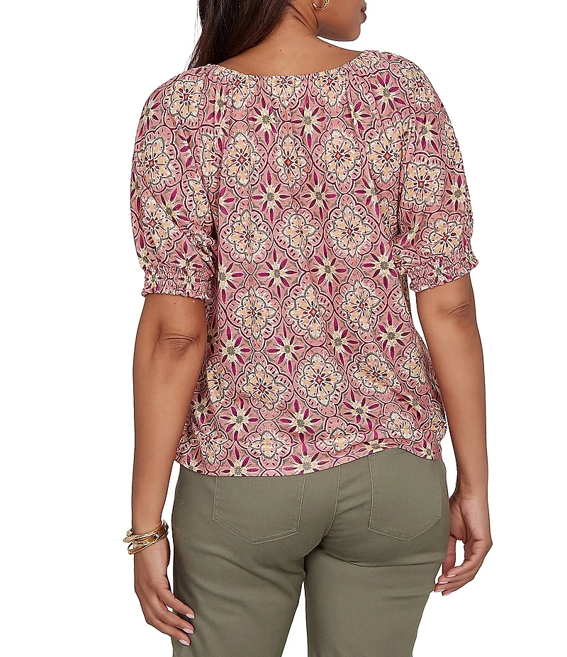 Ruby Rd. Slub Jersey Geometric Scoop Neck Short Sleeve Lace Inset Top