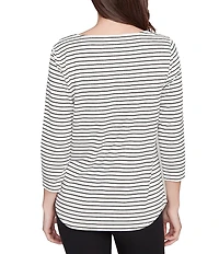 Ruby Rd. Soft Cotton Blend Boat Neck 3/4 Sleeve Pups Stripes Top