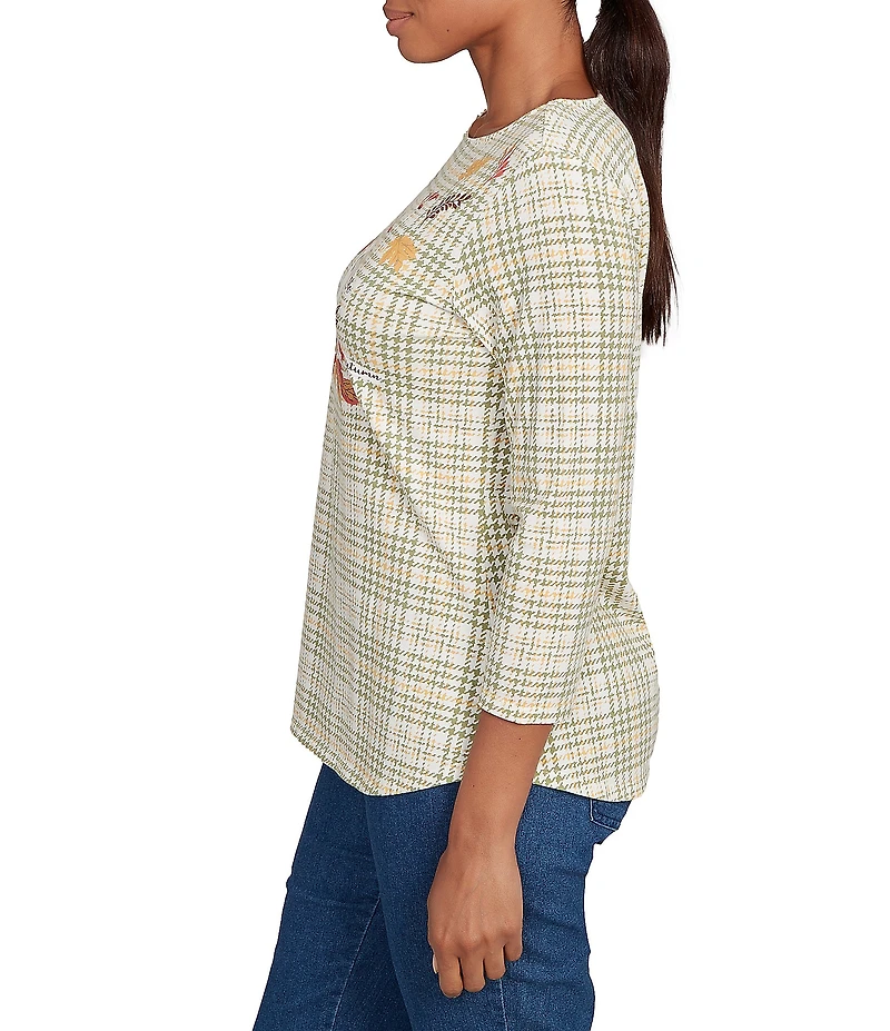 Ruby Rd. Soft Cotton Blend Stripe Cat Boat Neck 3/4 Sleeve Top