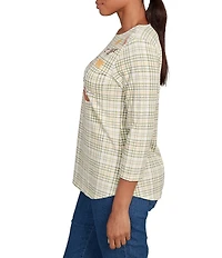Ruby Rd. Soft Cotton Blend Stripe Cat Boat Neck 3/4 Sleeve Top