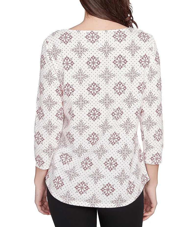 Ruby Rd. Soft Cotton Blend Winter Wonderland Snowflake Print Top
