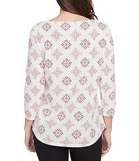 Ruby Rd. Soft Cotton Blend Winter Wonderland Snowflake Print Top