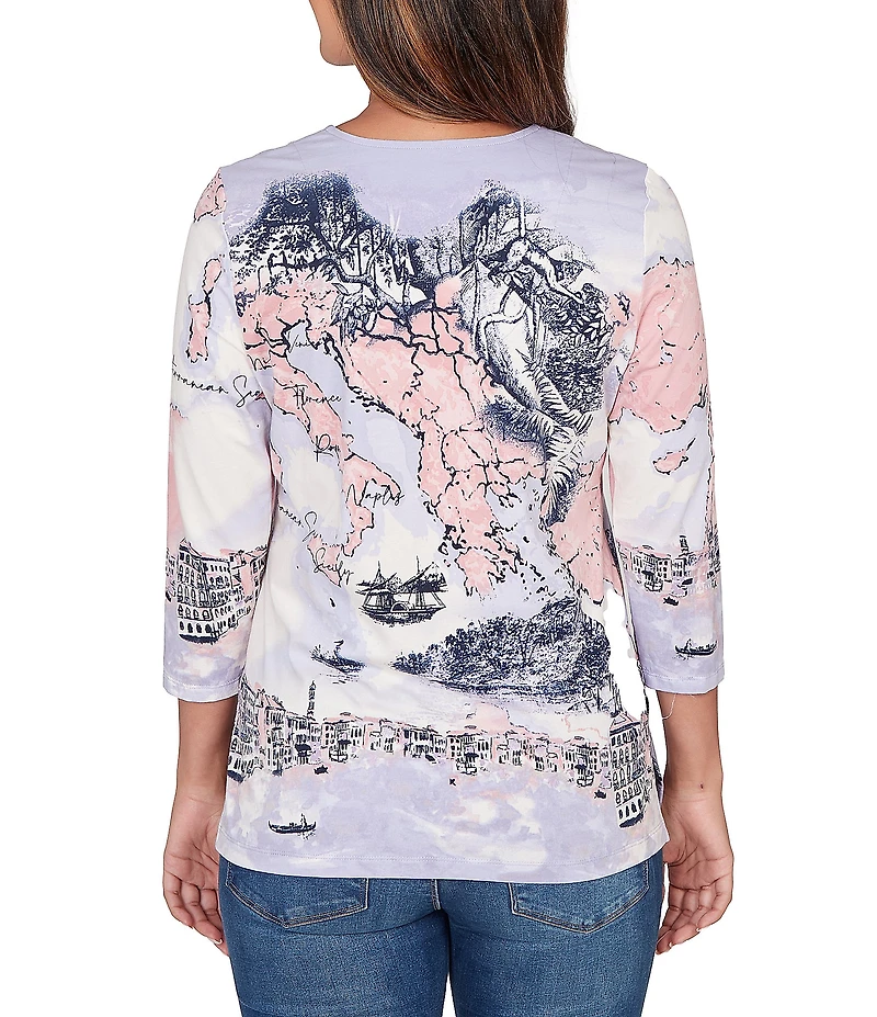 Ruby Rd. Soft Cotton Jersey Novelty Horseshoe Neck 3/4 Sleeve Excursion Top