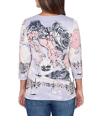 Ruby Rd. Soft Cotton Jersey Novelty Horseshoe Neck 3/4 Sleeve Excursion Top