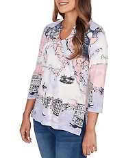 Ruby Rd. Soft Cotton Jersey Novelty Horseshoe Neck 3/4 Sleeve Excursion Top