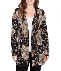 Ruby Rd. Soft Fine-Gauge Jacquard Knit Floral Long Sleeve Open-Front Cardigan
