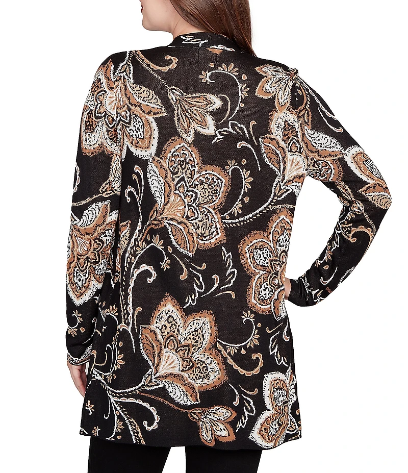 Ruby Rd. Soft Fine-Gauge Jacquard Knit Floral Long Sleeve Open-Front Cardigan
