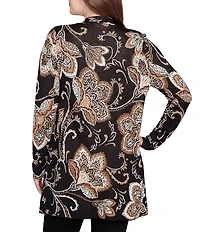 Ruby Rd. Soft Fine-Gauge Jacquard Knit Floral Long Sleeve Open-Front Cardigan