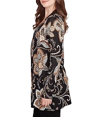 Ruby Rd. Soft Fine-Gauge Jacquard Knit Floral Long Sleeve Open-Front Cardigan