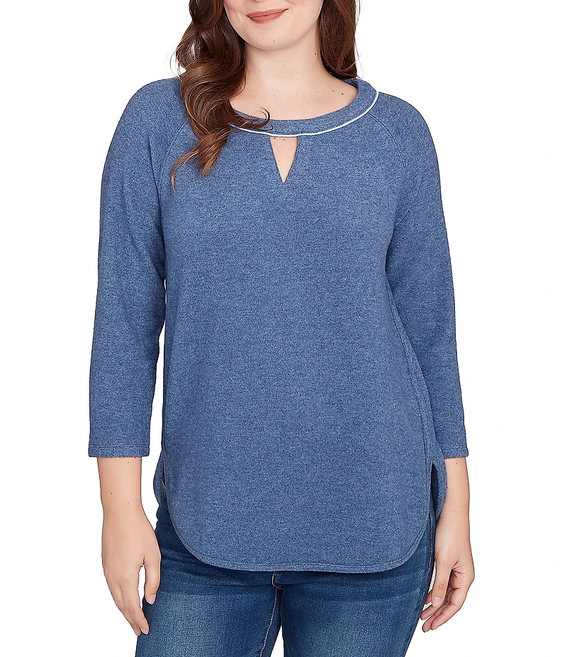 Ruby Rd. Soft Hatchi Knit Keyhole Neck 3/4 Sleeve Top