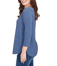 Ruby Rd. Soft Hatchi Knit Keyhole Neck 3/4 Sleeve Top