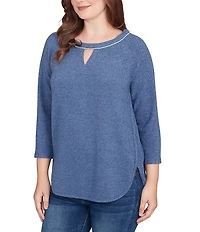 Ruby Rd. Soft Hatchi Knit Keyhole Neck 3/4 Sleeve Top