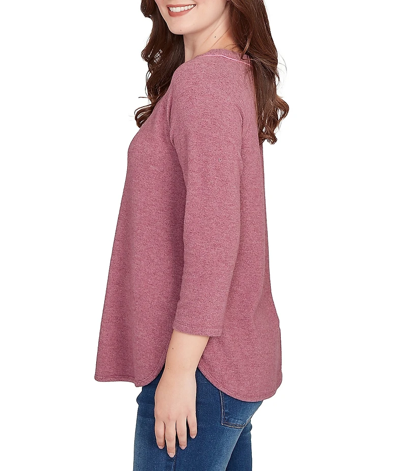 Ruby Rd. Soft Hatchi Knit Keyhole Neck 3/4 Sleeve Top