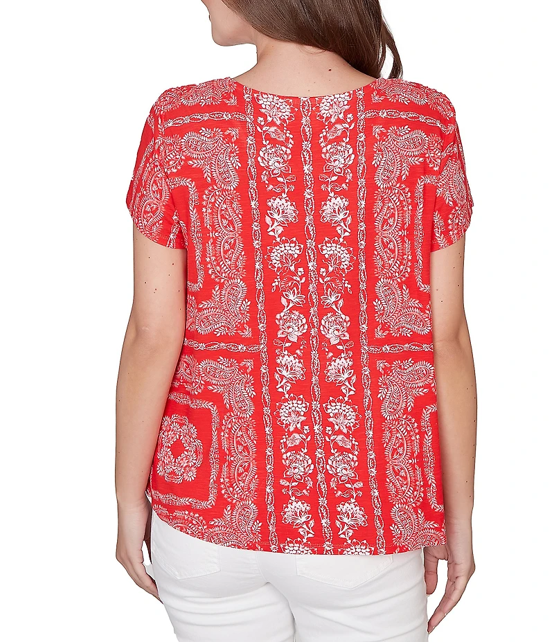 Ruby Rd. Soft Knit Bandana Scoop Neck Short Sleeve Top