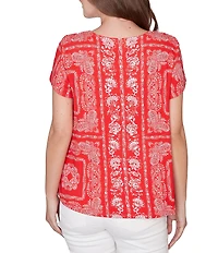 Ruby Rd. Soft Knit Bandana Scoop Neck Short Sleeve Top