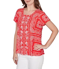 Ruby Rd. Soft Knit Bandana Scoop Neck Short Sleeve Top