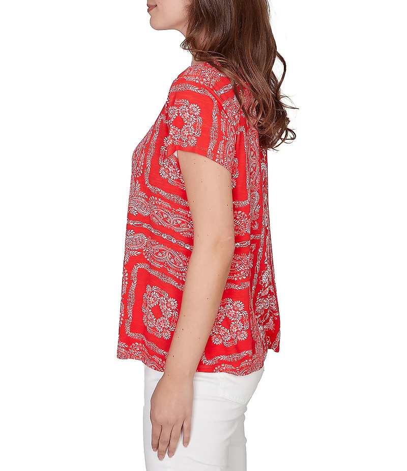 Ruby Rd. Soft Knit Bandana Scoop Neck Short Sleeve Top