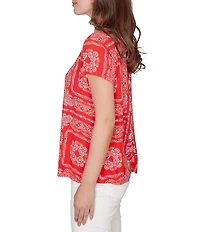 Ruby Rd. Soft Knit Bandana Scoop Neck Short Sleeve Top