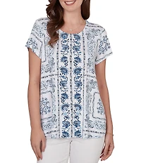Ruby Rd. Soft Knit Bandana Scoop Neck Short Sleeve Top