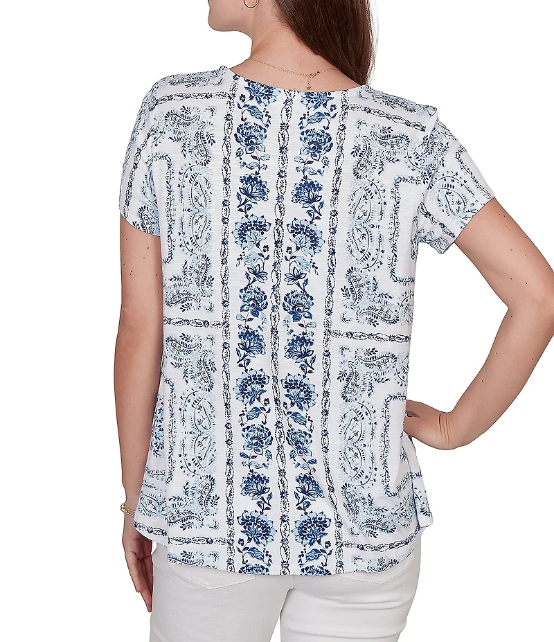 Ruby Rd. Soft Knit Bandana Scoop Neck Short Sleeve Top
