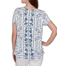 Ruby Rd. Soft Knit Bandana Scoop Neck Short Sleeve Top