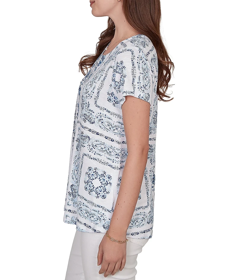Ruby Rd. Soft Knit Bandana Scoop Neck Short Sleeve Top
