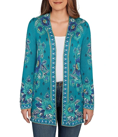 Ruby Rd. Soft Knit Vintage Floral Long Sleeve Open-Front Cardigan Sweater