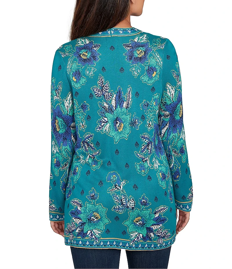 Ruby Rd. Soft Knit Vintage Floral Long Sleeve Open-Front Cardigan Sweater
