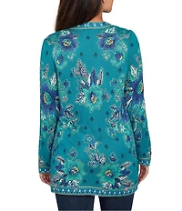 Ruby Rd. Soft Knit Vintage Floral Long Sleeve Open-Front Cardigan Sweater