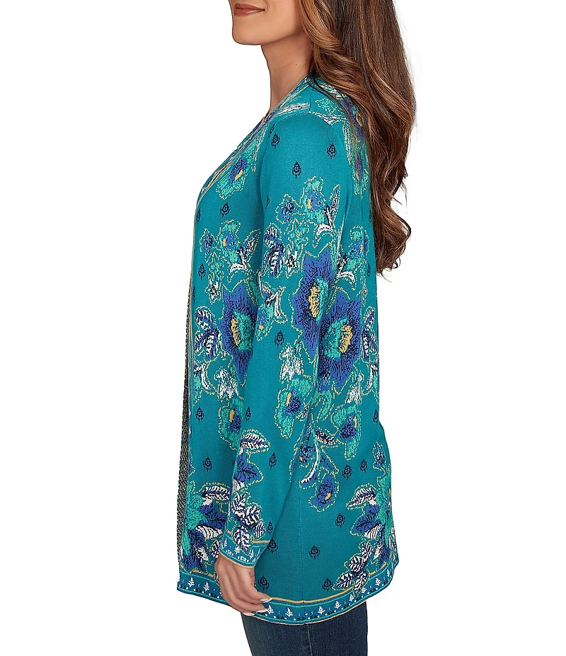 Ruby Rd. Soft Knit Vintage Floral Long Sleeve Open-Front Cardigan Sweater