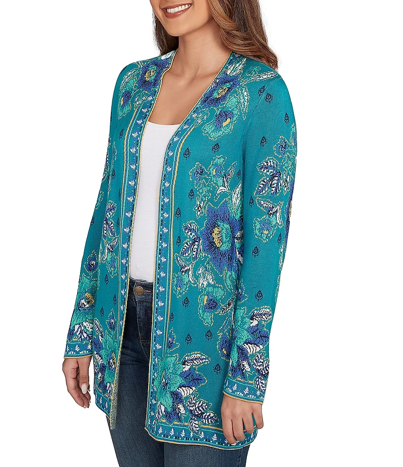 Ruby Rd. Soft Knit Vintage Floral Long Sleeve Open-Front Cardigan Sweater